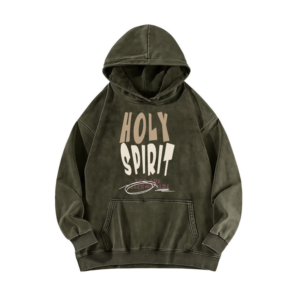 Christianartworkshop Holy Spirit Vintage Streetwear Pullover Washed Hoodie - Armeegrün - 5XL - image 0