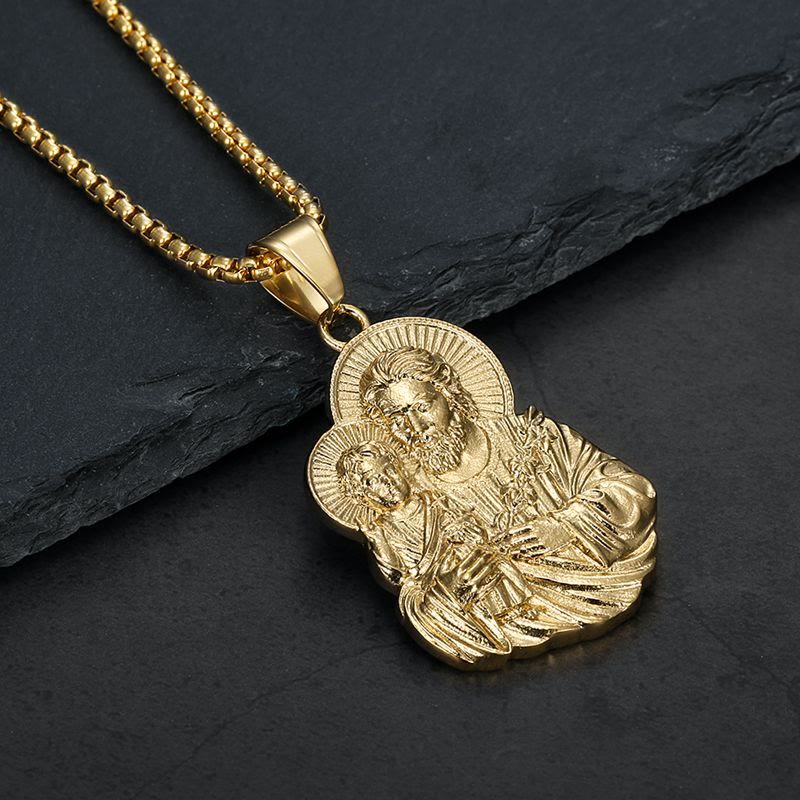 Christianartworkshop Halskette mit graviertem St.-Joseph-Medaillon-Anhänger: Zeichen unerschütterlicher göttlicher Fürsorge - Golden - image 0