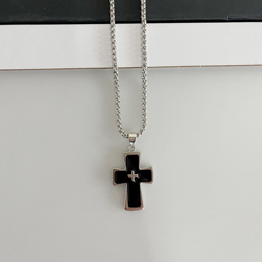 Christianartworkshop Doppelkreuz-Halskette mit polierter Lünettenfassung: Symbol zeitloser himmlischer Gnade - Schwarz - image 7