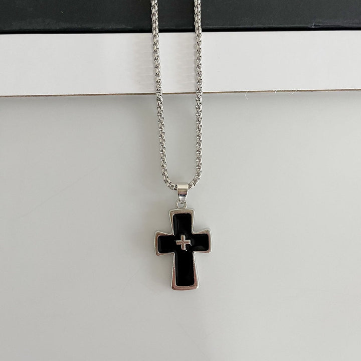 Christianartworkshop Doppelkreuz-Halskette mit polierter Lünettenfassung: Symbol zeitloser himmlischer Gnade - Schwarz - image 7