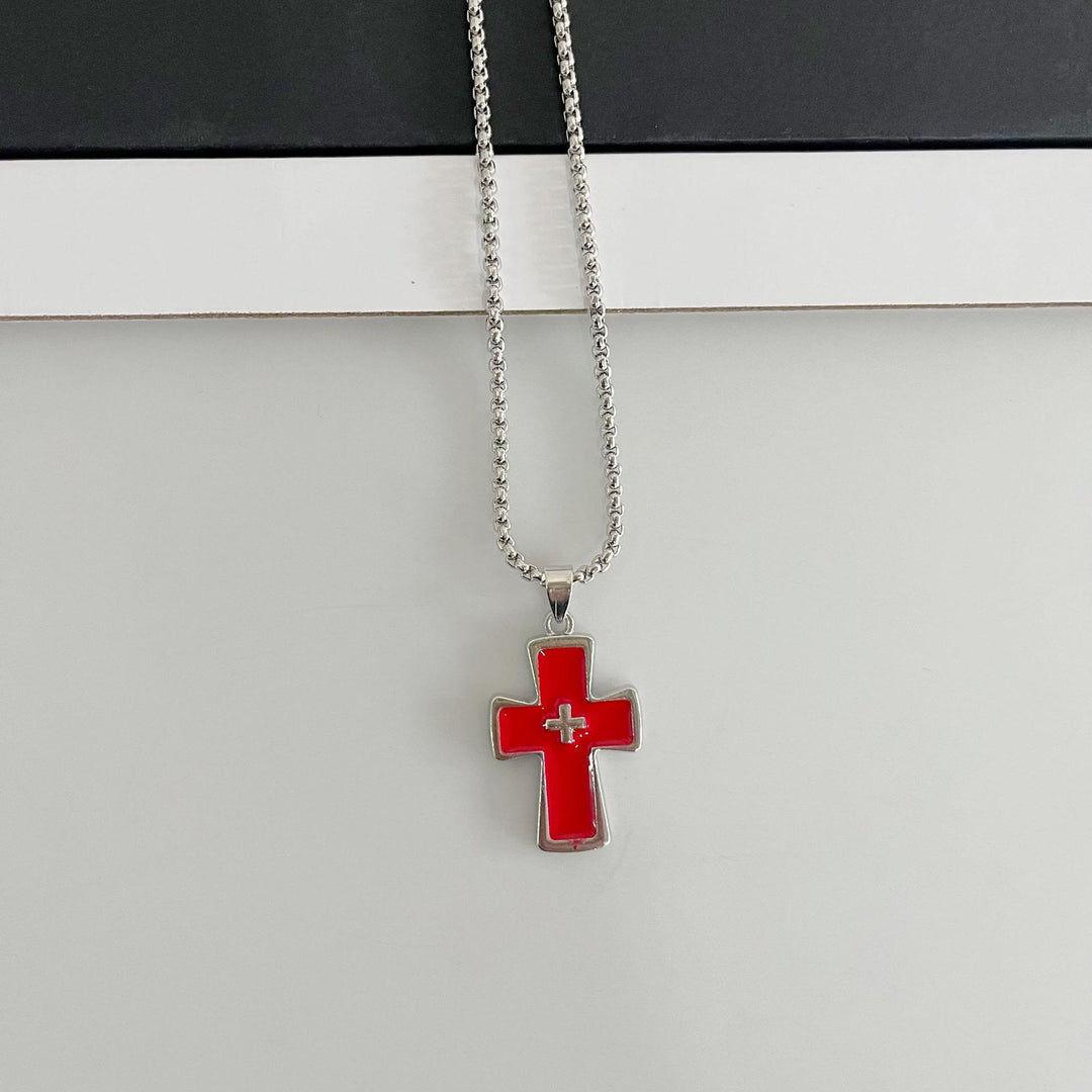 Christianartworkshop Doppelkreuz-Halskette mit polierter Lünettenfassung: Symbol zeitloser himmlischer Gnade - Rot - image 6