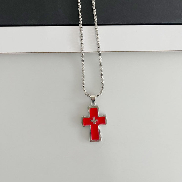 Christianartworkshop Doppelkreuz-Halskette mit polierter Lünettenfassung: Symbol zeitloser himmlischer Gnade - Rot - image 6
