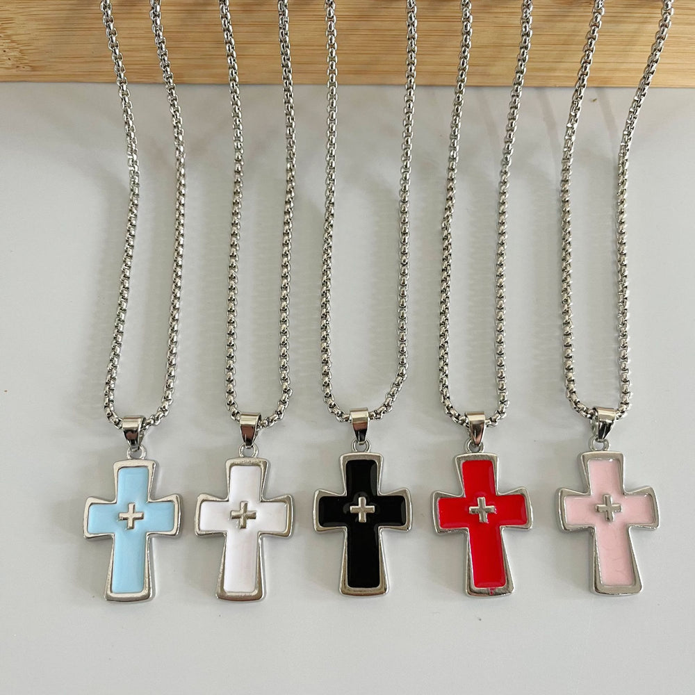 Christianartworkshop Doppelkreuz-Halskette mit polierter Lünettenfassung: Symbol zeitloser himmlischer Gnade - image 1