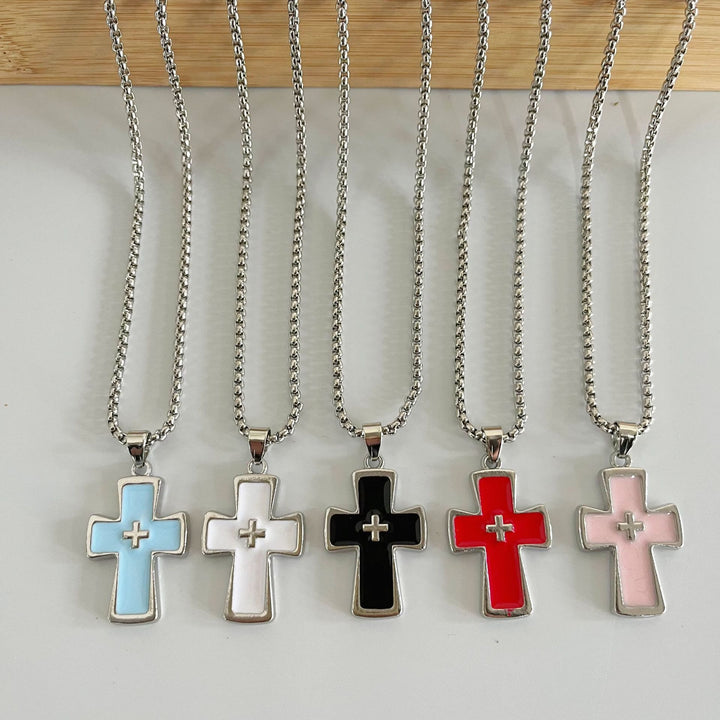 Christianartworkshop Doppelkreuz-Halskette mit polierter Lünettenfassung: Symbol zeitloser himmlischer Gnade - image 1