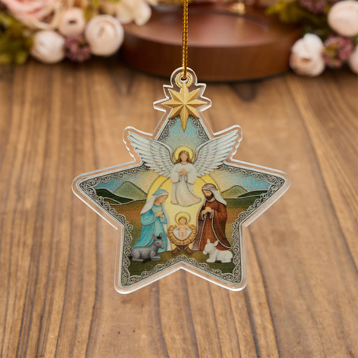 Christianartworkshop Stern-Ornament „Unsere Liebe Frau und die Heilige Familie“ aus Acryl: Symbol der himmlischen Barmherzigkeit - Unsere Liebe Frau und Heilige Familie - image 0