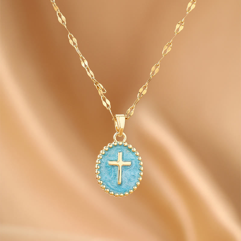 Christianartworkshop Ovale Halskette mit emailliertem Kreuz in strukturierter Fassung: Symbol der Ruhe und himmlischen Gelassenheit - Blau - image 9