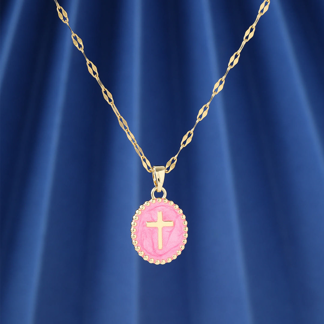 Christianartworkshop Ovale Halskette mit emailliertem Kreuz in strukturierter Fassung: Symbol der Ruhe und himmlischen Gelassenheit - image 8