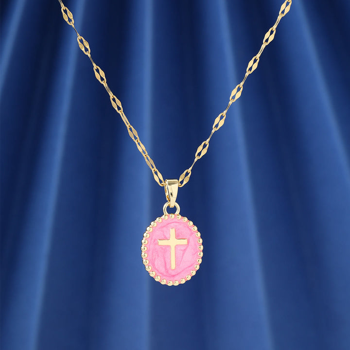 Christianartworkshop Ovale Halskette mit emailliertem Kreuz in strukturierter Fassung: Symbol der Ruhe und himmlischen Gelassenheit - image 8