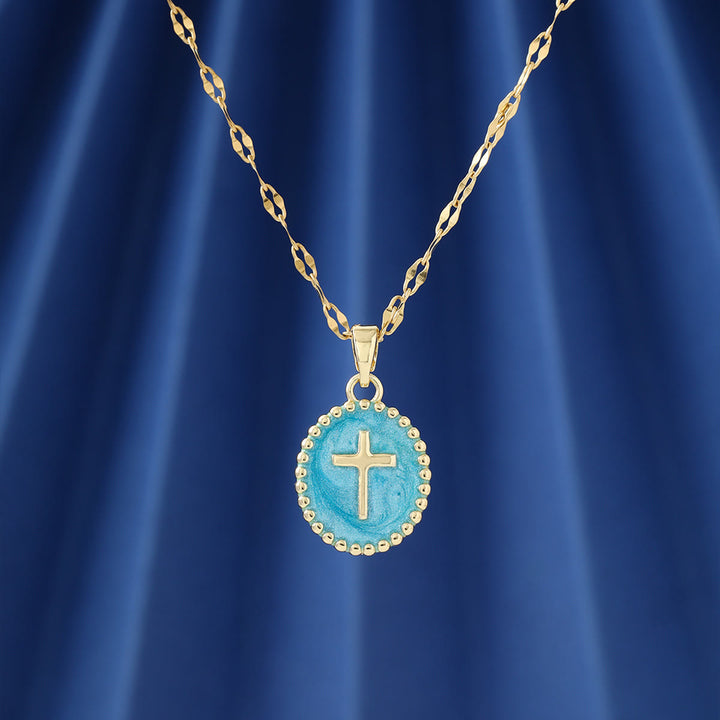 Christianartworkshop Ovale Halskette mit emailliertem Kreuz in strukturierter Fassung: Symbol der Ruhe und himmlischen Gelassenheit - image 11