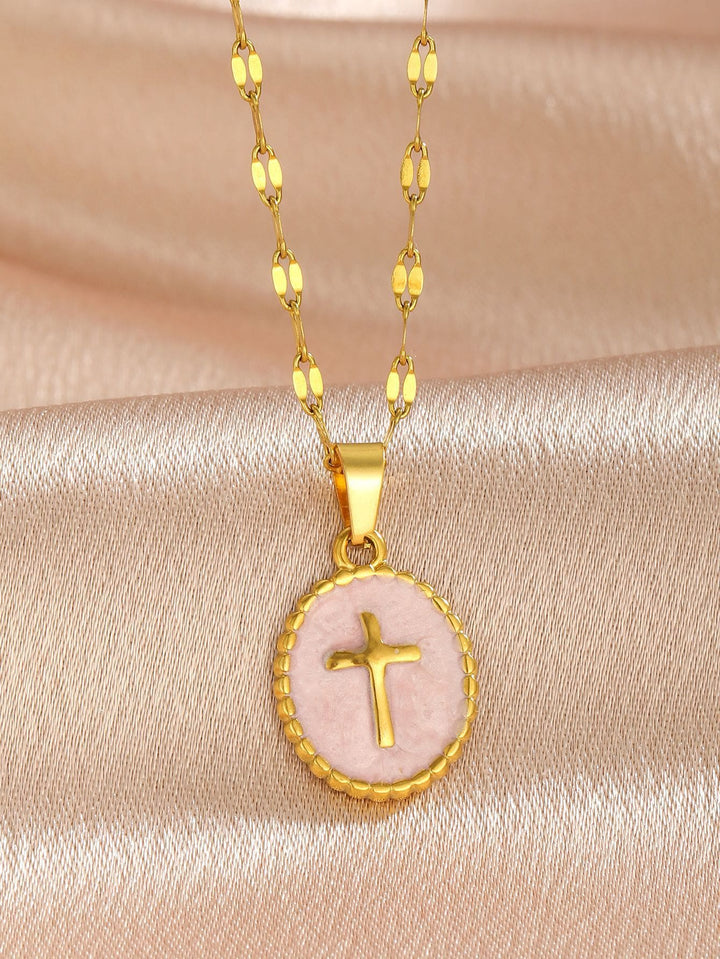 Christianartworkshop Ovale Halskette mit emailliertem Kreuz in strukturierter Fassung: Symbol der Ruhe und himmlischen Gelassenheit - image 7