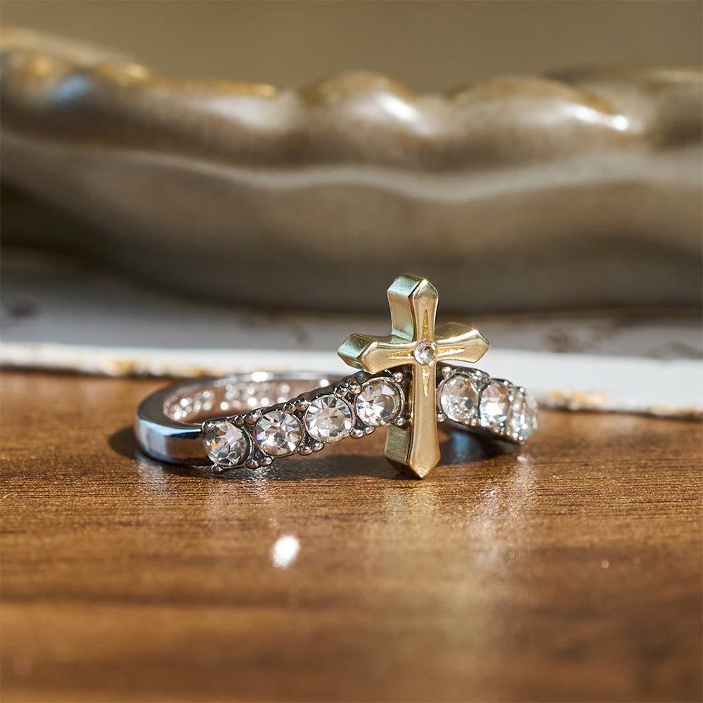 Christianartworkshop Ring mit erhabenem, juwelenbesetztem Kreuz und V-förmigem Band: Symbol des himmlischen Segens - image 5