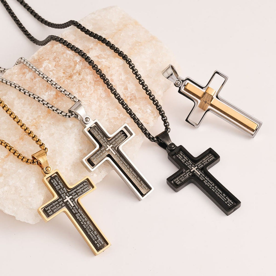 Christianartworkshop Drehbare Halskette mit mehrlagigem Kreuz und dem Motiv des Vaterunsers: Symbol himmlischen Schutzes - image 0