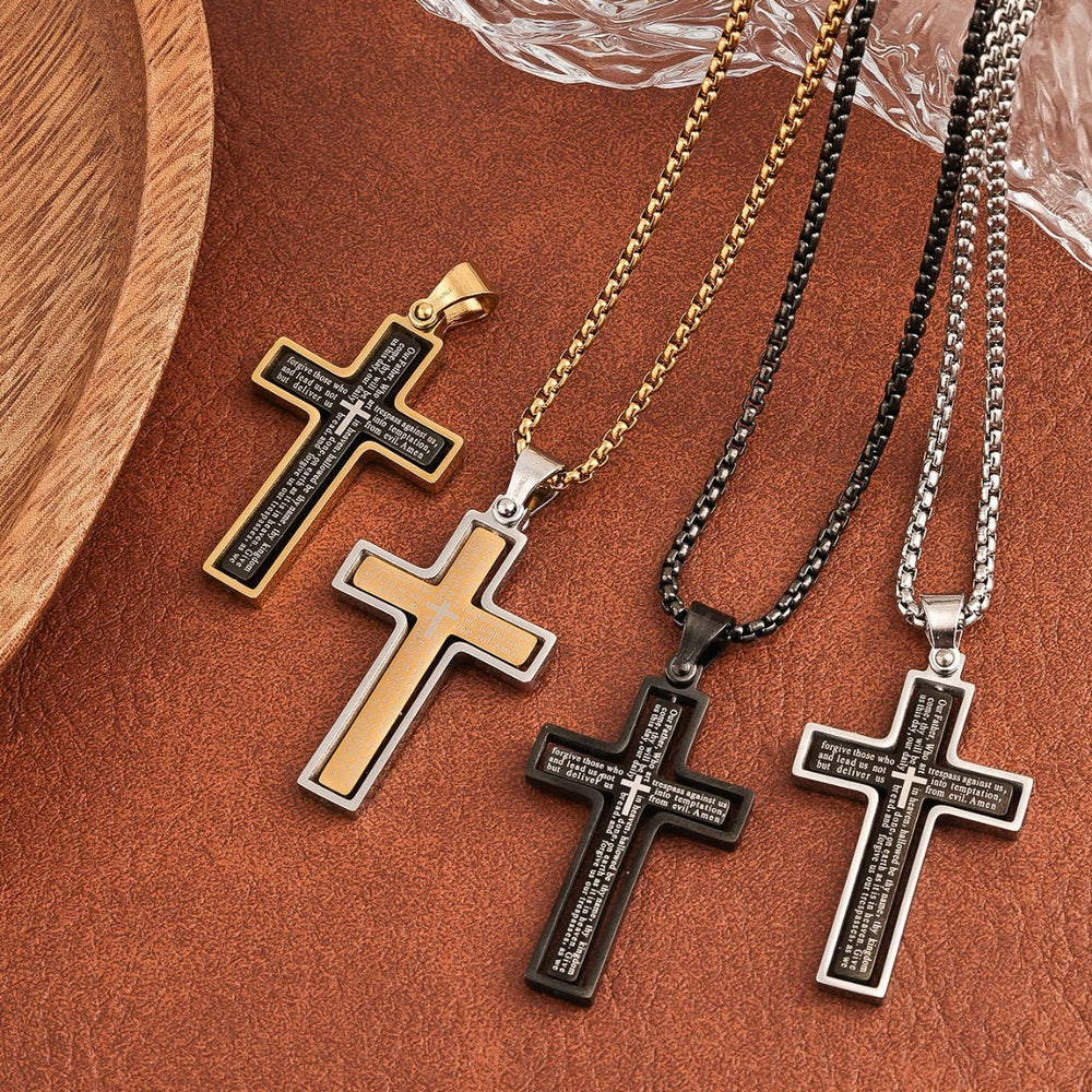 Christianartworkshop Drehbare Halskette mit mehrlagigem Kreuz und dem Motiv des Vaterunsers: Symbol himmlischen Schutzes - image 1