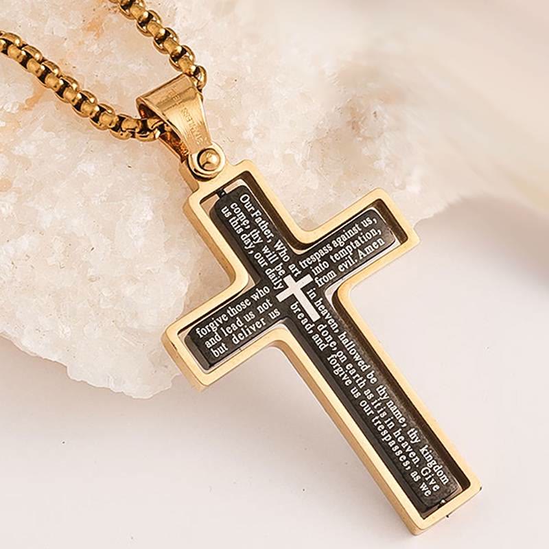 Christianartworkshop Drehbare Halskette mit mehrlagigem Kreuz und dem Motiv des Vaterunsers: Symbol himmlischen Schutzes - Schwarz & Gold - image 6
