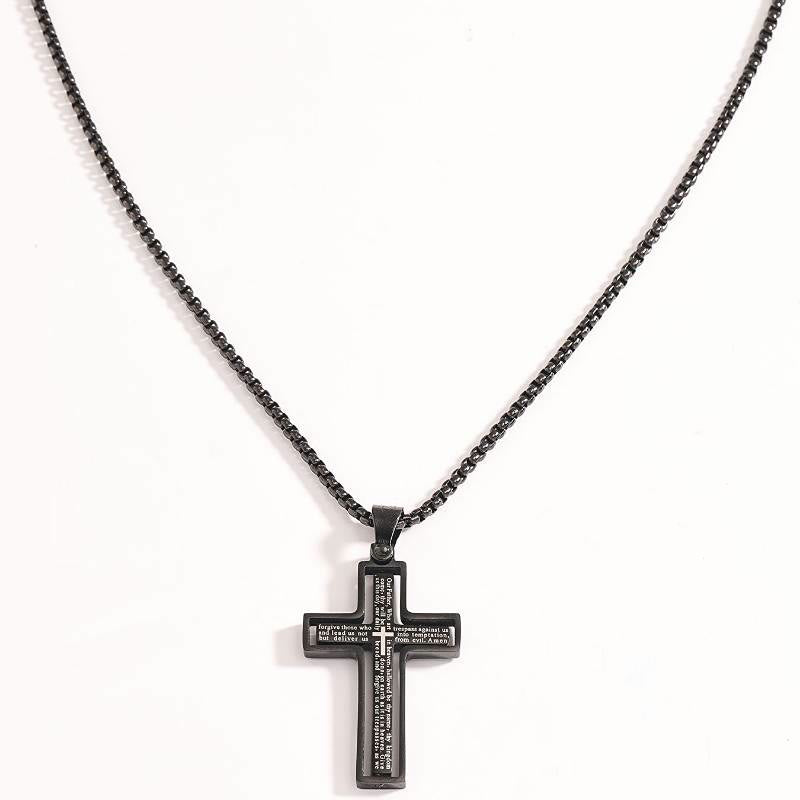 Christianartworkshop Drehbare Halskette mit mehrlagigem Kreuz und dem Motiv des Vaterunsers: Symbol himmlischen Schutzes - Schwarz - image 3