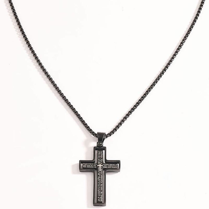 Christianartworkshop Drehbare Halskette mit mehrlagigem Kreuz und dem Motiv des Vaterunsers: Symbol himmlischen Schutzes - Schwarz - image 3
