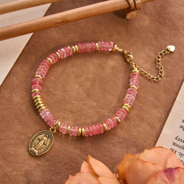 Christianartworkshop Armband mit Marienscheibe aus Naturstein: Symbol sanfter himmlischer Fürsprache - Kirschkristall - image 2