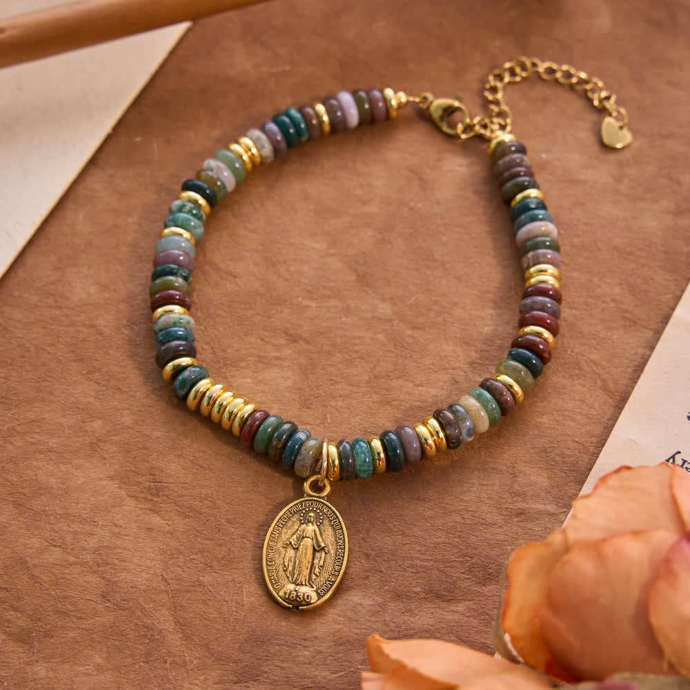 Christianartworkshop Armband mit Marienscheibe aus Naturstein: Symbol sanfter himmlischer Fürsprache - Indischer Achat - image 5