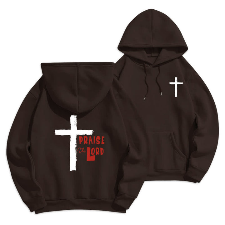 Christianartworkshop Lobet den Herrn! Fleecegefütterter Pullover-Hoodie mit Pinselkreuz - Braun - 2XL - image 12