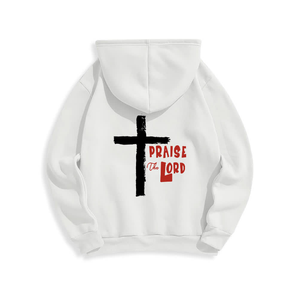 Christianartworkshop Lobet den Herrn! Fleecegefütterter Pullover-Hoodie mit Pinselkreuz - image 4