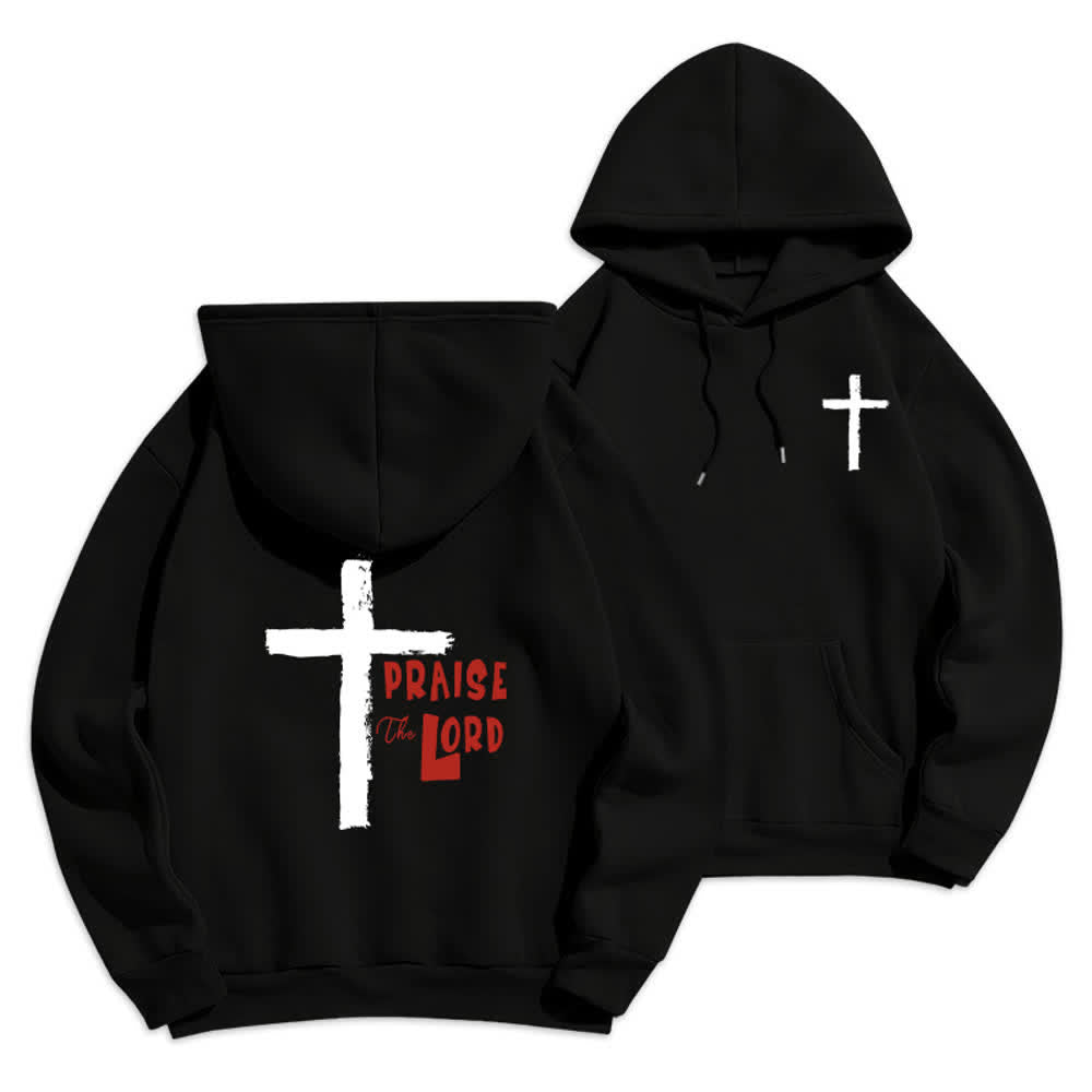 Christianartworkshop Lobet den Herrn! Fleecegefütterter Pullover-Hoodie mit Pinselkreuz - Schwarz - 2XL - image 6