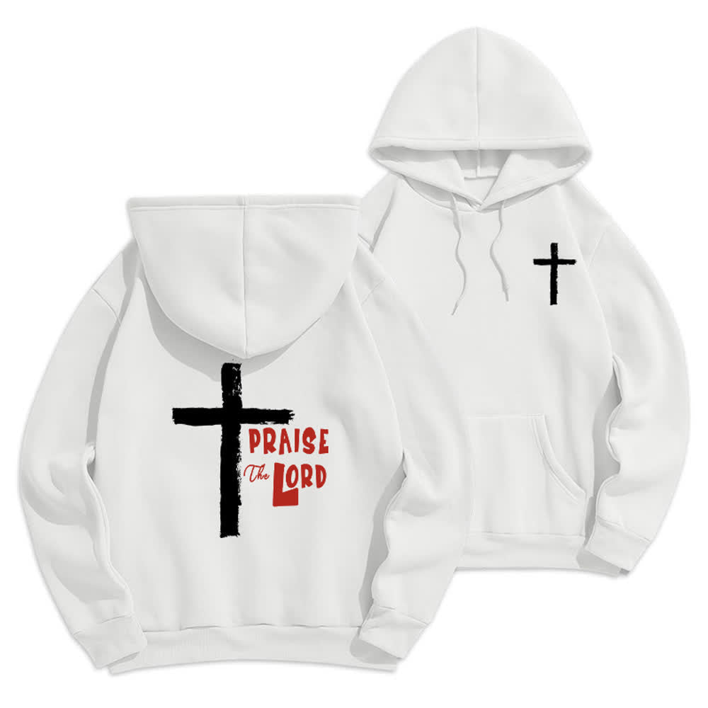 Christianartworkshop Lobet den Herrn! Fleecegefütterter Pullover-Hoodie mit Pinselkreuz - Weiß - 2XL - image 3