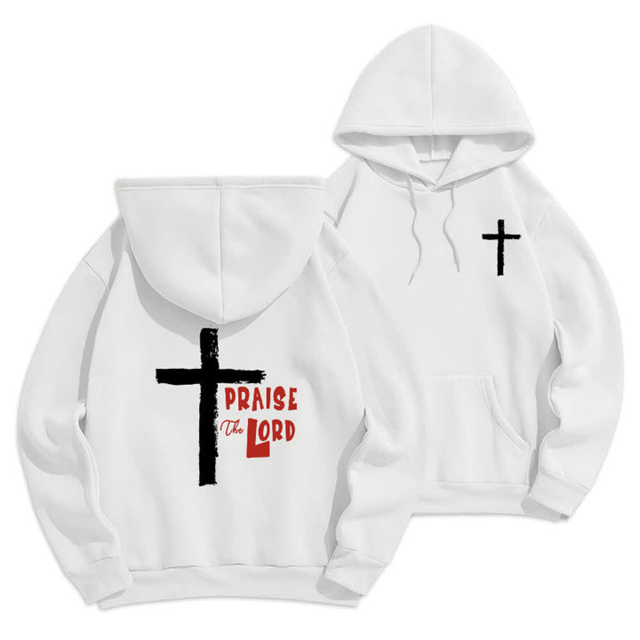 Christianartworkshop Lobet den Herrn! Fleecegefütterter Pullover-Hoodie mit Pinselkreuz - Weiß - 2XL - image 3