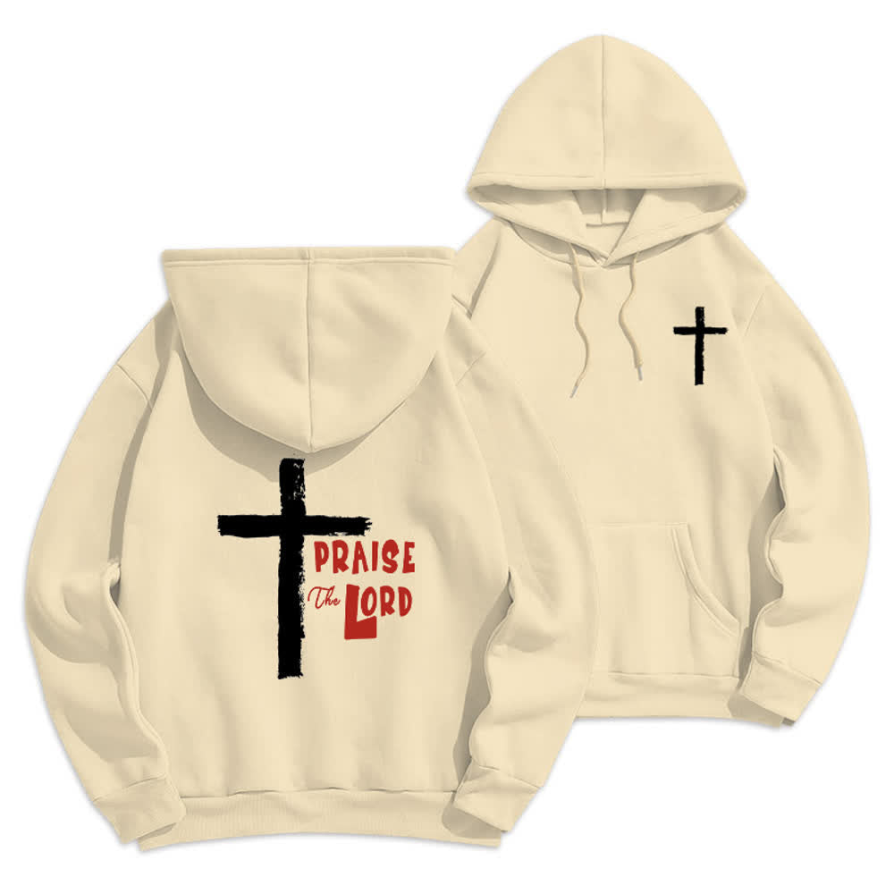 Christianartworkshop Lobet den Herrn! Fleecegefütterter Pullover-Hoodie mit Pinselkreuz - Beige - 2XL - image 0