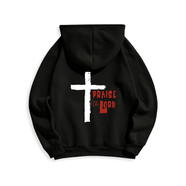 Christianartworkshop Lobet den Herrn! Fleecegefütterter Pullover-Hoodie mit Pinselkreuz - image 7