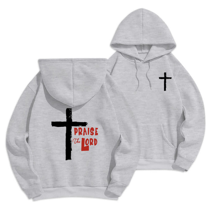 Christianartworkshop Lobet den Herrn! Fleecegefütterter Pullover-Hoodie mit Pinselkreuz - Grau - 2XL - image 9