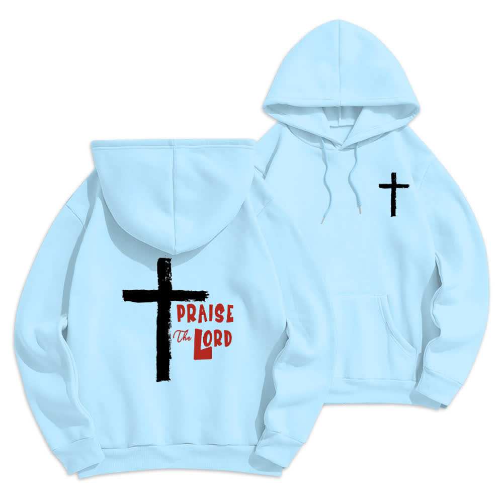 Christianartworkshop Lobet den Herrn! Fleecegefütterter Pullover-Hoodie mit Pinselkreuz - Blau - 2XL - image 21