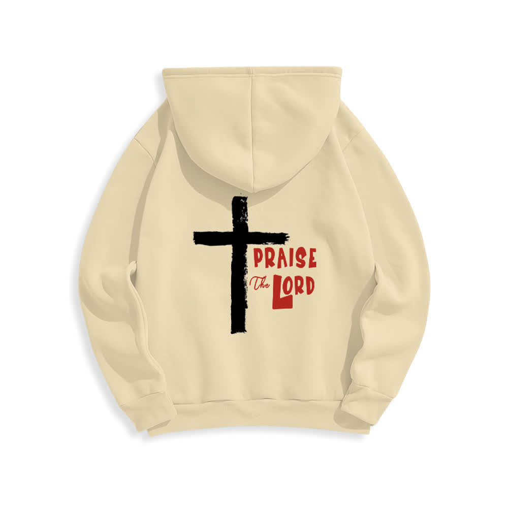 Christianartworkshop Lobet den Herrn! Fleecegefütterter Pullover-Hoodie mit Pinselkreuz - image 1