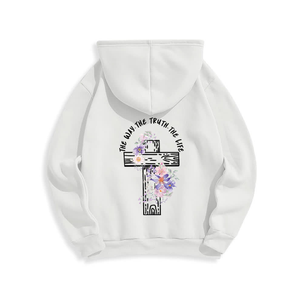 Christianartworkshop Der Weg, die Wahrheit, das Leben – Hoodie mit Blumenkreuz - image 4