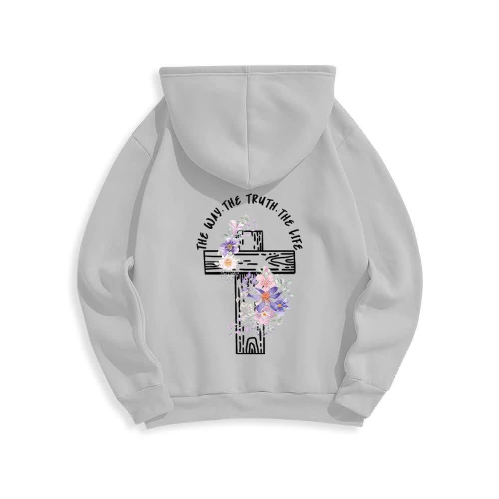 Christianartworkshop Der Weg, die Wahrheit, das Leben – Hoodie mit Blumenkreuz - image 1