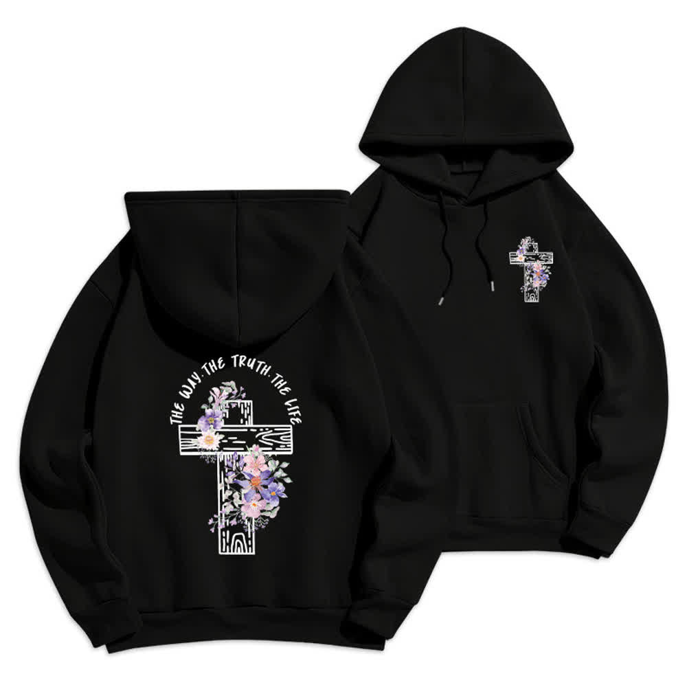 Christianartworkshop Der Weg, die Wahrheit, das Leben – Hoodie mit Blumenkreuz - Schwarz - 2XL - image 6