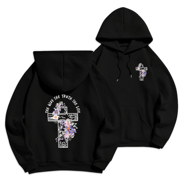 Christianartworkshop Der Weg, die Wahrheit, das Leben – Hoodie mit Blumenkreuz - Schwarz - 2XL - image 6
