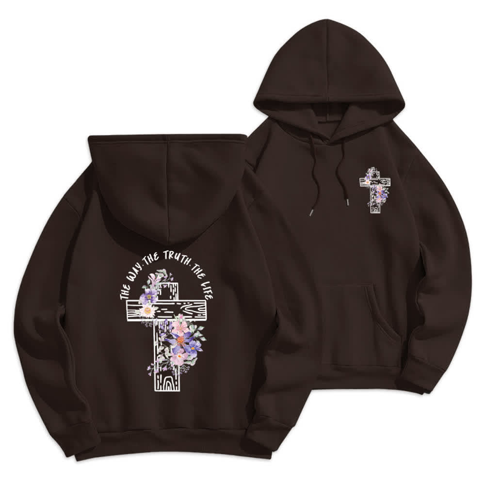 Christianartworkshop Der Weg, die Wahrheit, das Leben – Hoodie mit Blumenkreuz - Braun - 2XL - image 9
