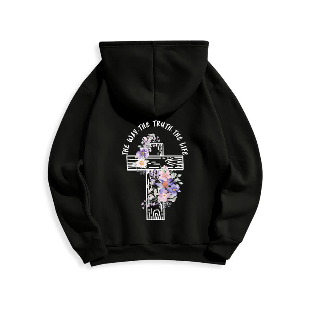 Christianartworkshop Der Weg, die Wahrheit, das Leben – Hoodie mit Blumenkreuz - image 7