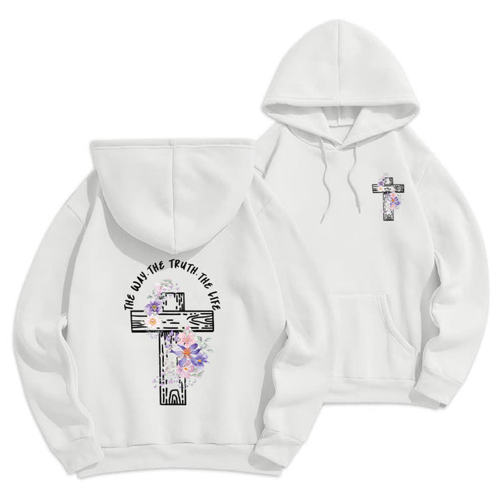 Christianartworkshop Der Weg, die Wahrheit, das Leben – Hoodie mit Blumenkreuz - Weiß - 2XL - image 3