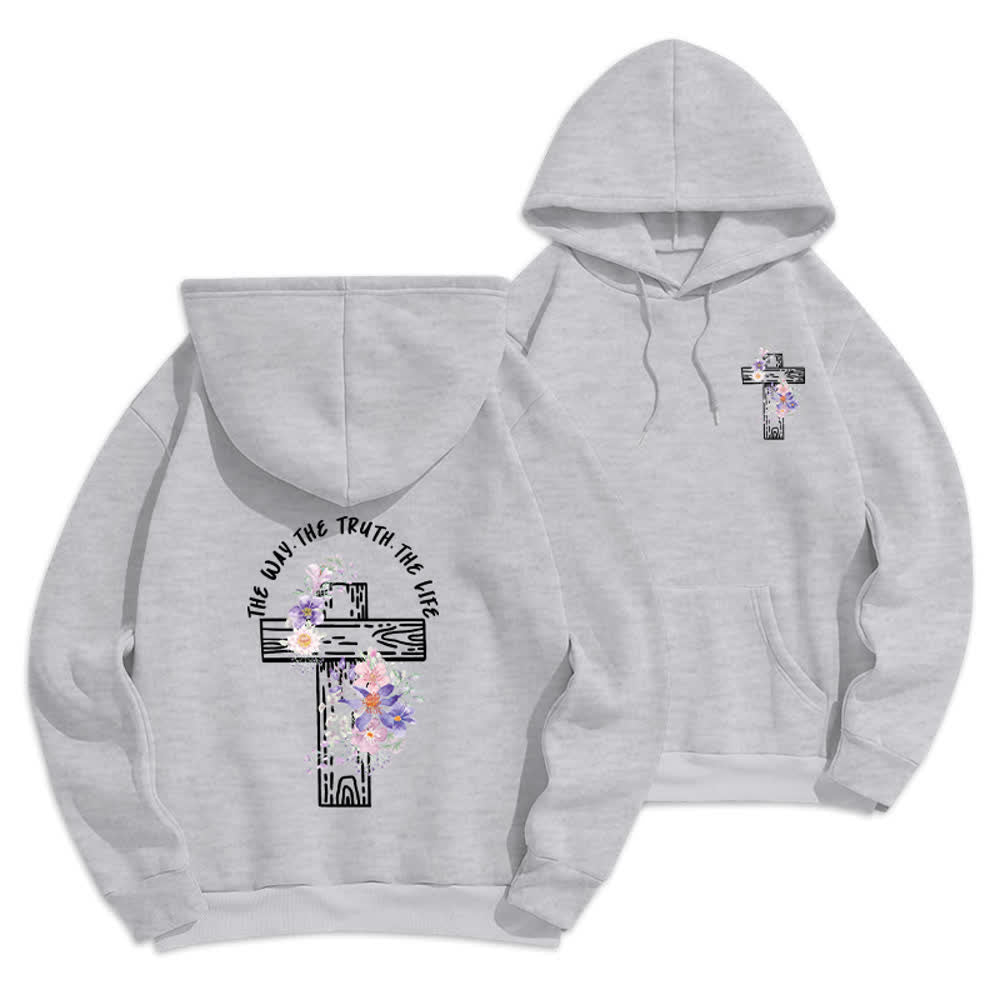 Christianartworkshop Der Weg, die Wahrheit, das Leben – Hoodie mit Blumenkreuz - Grau - 2XL - image 0