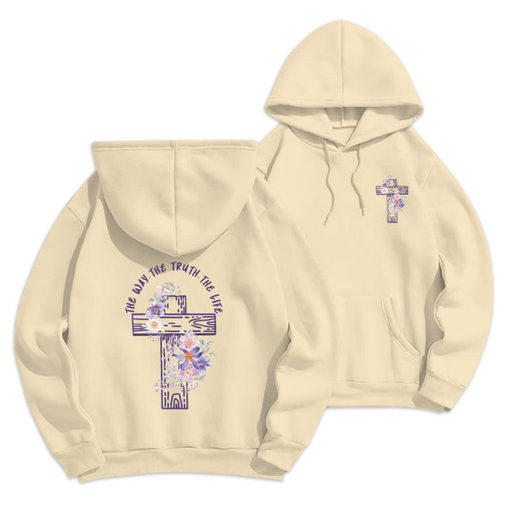 Christianartworkshop Der Weg, die Wahrheit, das Leben – Hoodie mit Blumenkreuz - Beige - 2XL - image 12