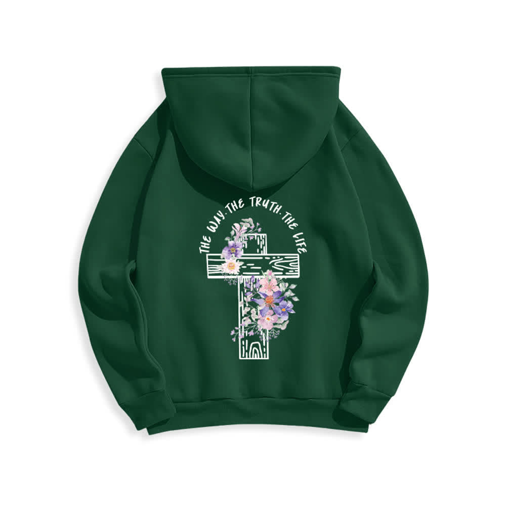 Christianartworkshop Der Weg, die Wahrheit, das Leben – Hoodie mit Blumenkreuz - image 22