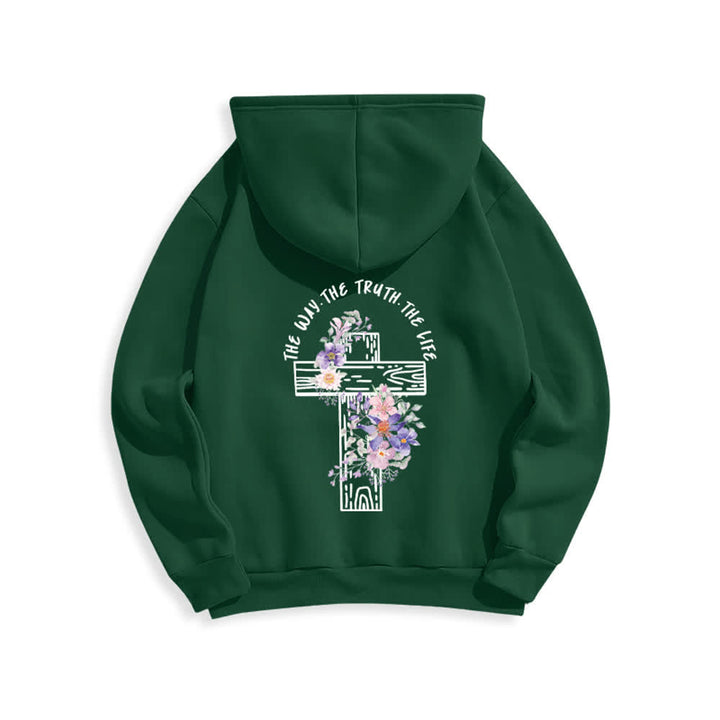 Christianartworkshop Der Weg, die Wahrheit, das Leben – Hoodie mit Blumenkreuz - image 22