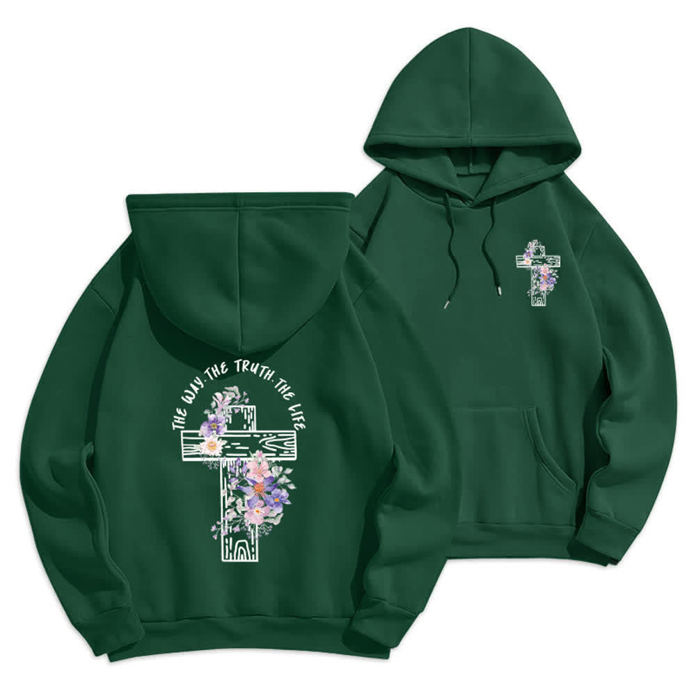 Christianartworkshop Der Weg, die Wahrheit, das Leben – Hoodie mit Blumenkreuz - Grün - 2XL - image 21