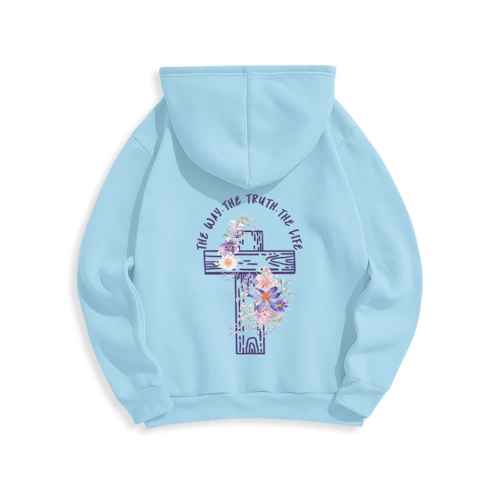 Christianartworkshop Der Weg, die Wahrheit, das Leben – Hoodie mit Blumenkreuz - image 16