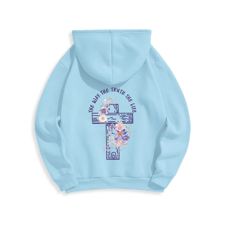 Christianartworkshop Der Weg, die Wahrheit, das Leben – Hoodie mit Blumenkreuz - image 16