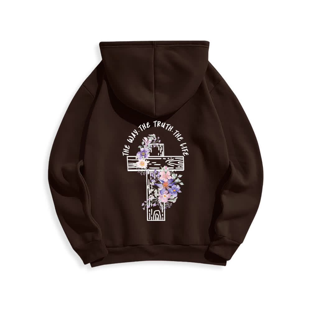 Christianartworkshop Der Weg, die Wahrheit, das Leben – Hoodie mit Blumenkreuz - image 10