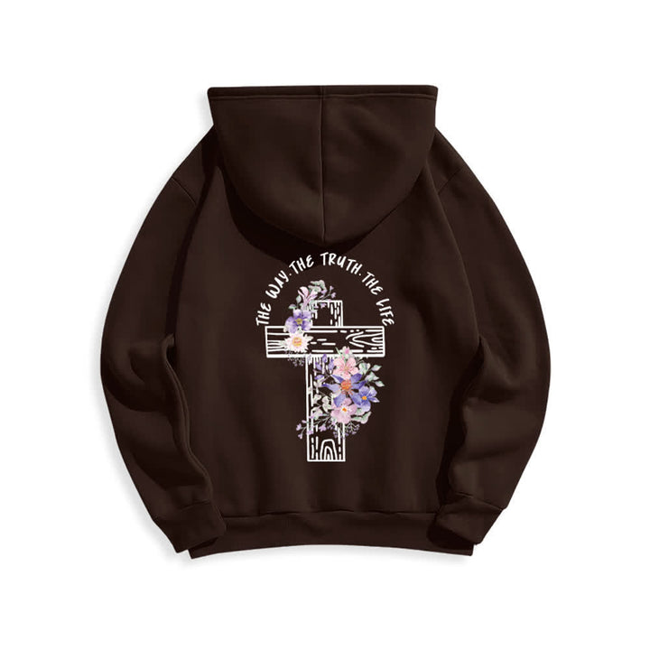 Christianartworkshop Der Weg, die Wahrheit, das Leben – Hoodie mit Blumenkreuz - image 10