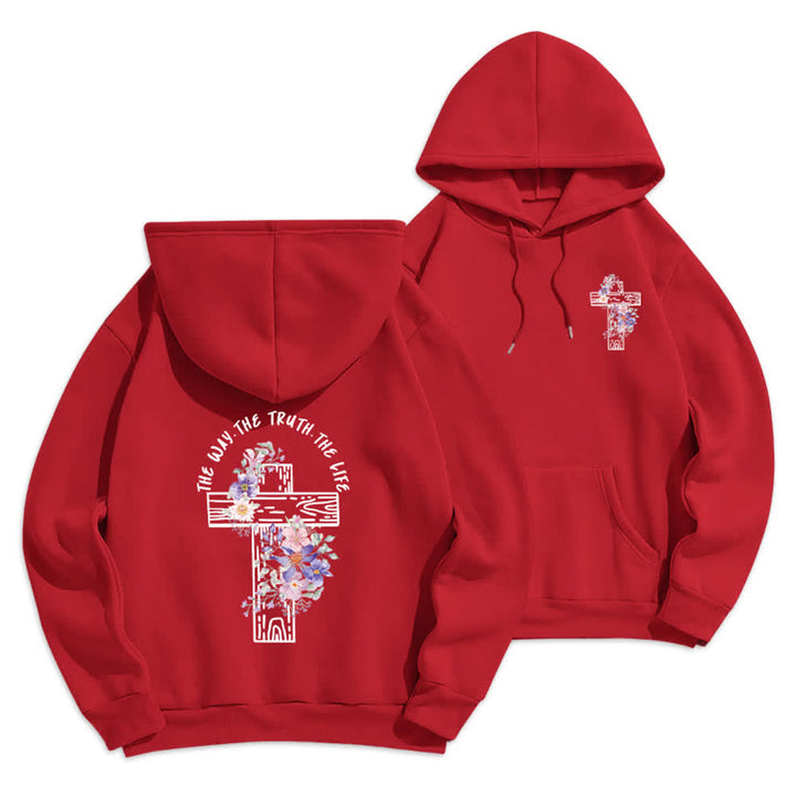 Christianartworkshop Der Weg, die Wahrheit, das Leben – Hoodie mit Blumenkreuz - Rot - 2XL - image 18