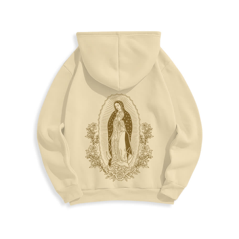 Christianartworkshop Streetwear-Pullover-Hoodie mit Blumenmuster und Jungfrau-Maria-Motiv - Beige - 2XL - image 4